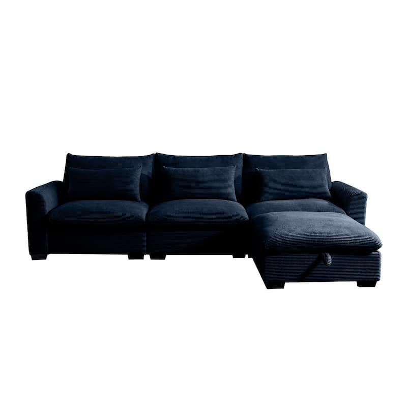 122" Modular Corduroy Sectional Sofa with Storage Ottoman for Living Room
