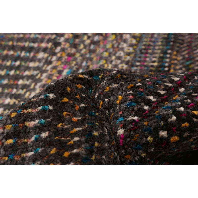 ECARPETGALLERY Hand-knotted Silk Shadow Black Multi Color Rug - 8' 4" x 8' 4"
