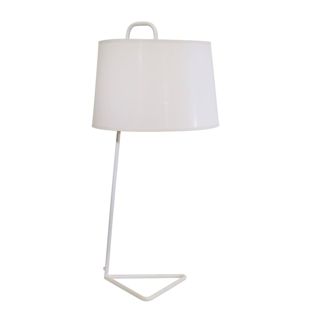 30 Inch Contemporary Metal Table Lamp with Triangular Base, White Shade