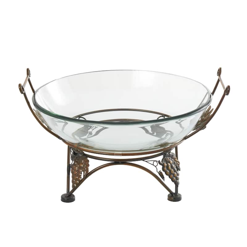 Tempered Glass Kitchen Serving Bowl with Copper Metal Grapes Base - Clear - Roche River Decor
