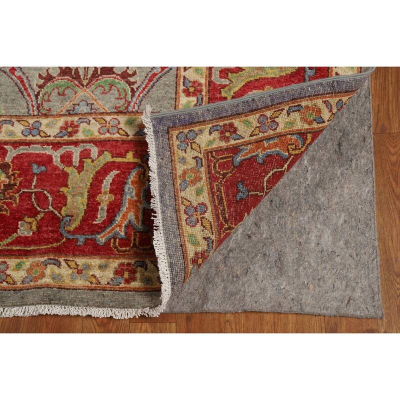 Vegetable Dye Ziegler Area Rug Handmade Green Floral Wool Carpet - 7'11" x 9'10"