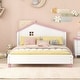 preview thumbnail 2 of 8, White+Pink Full Platform Bed with House-Shaped Headboard, Wooden Cute Bed Frame with Shelf, for Kids Teens, No Box Spring Needed