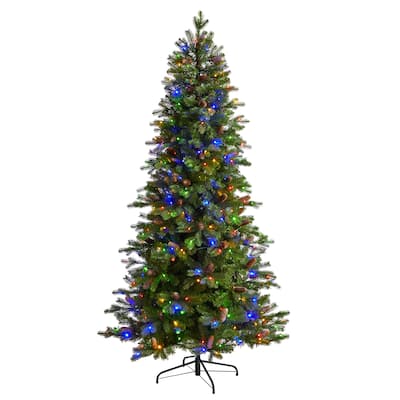 7' Fraser Fir Artificial Christmas Tree with 300 Multicolor LED Lights and 1179 Bendable Branches