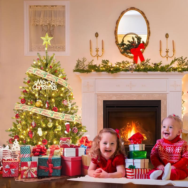 Prelit 4.5FT, Christmas Tree with 200 Lights 8 Modes Lights, Foldable Stand, On/Off Foot Pedal - 6 Foot