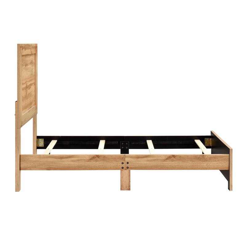 Rustic Natural Finish Twin Bed Frame with Headboard and Footboard, Easy Assembly, Ships in One Box
