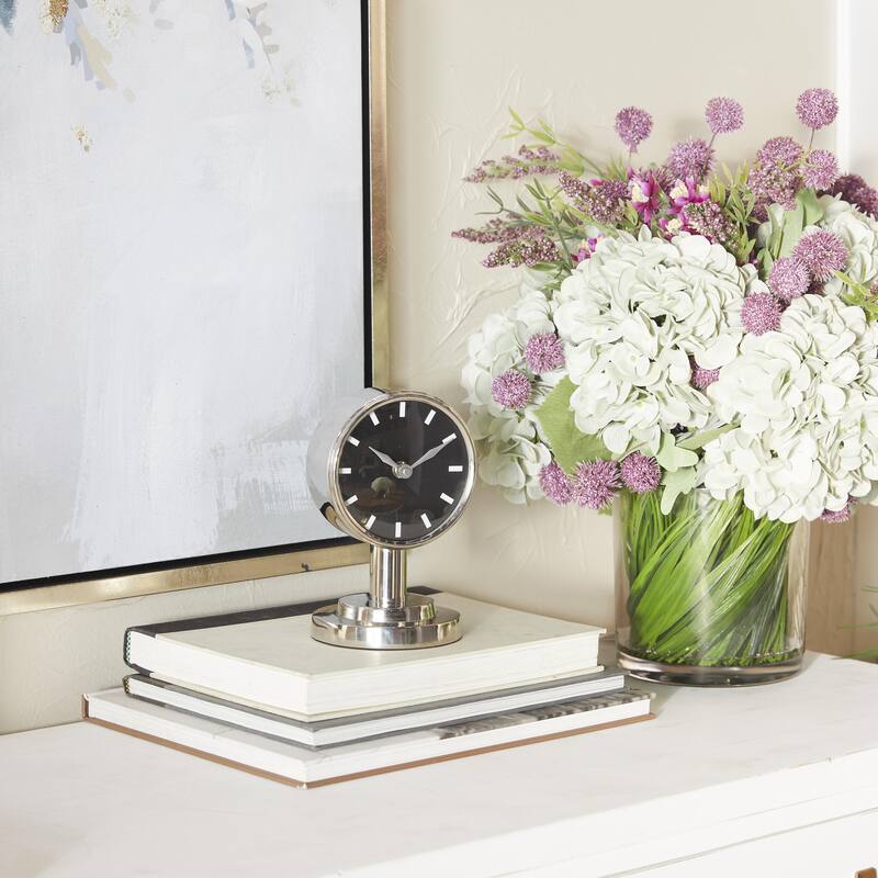 Stainless Steel Metal Small Clock with Numberless Black Clockface - Silver or Gold - Roche River Decor