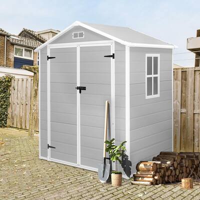 6x4.4FT Outdoor Resin Plastic Storage Shed with Floor, Lockable Doors
