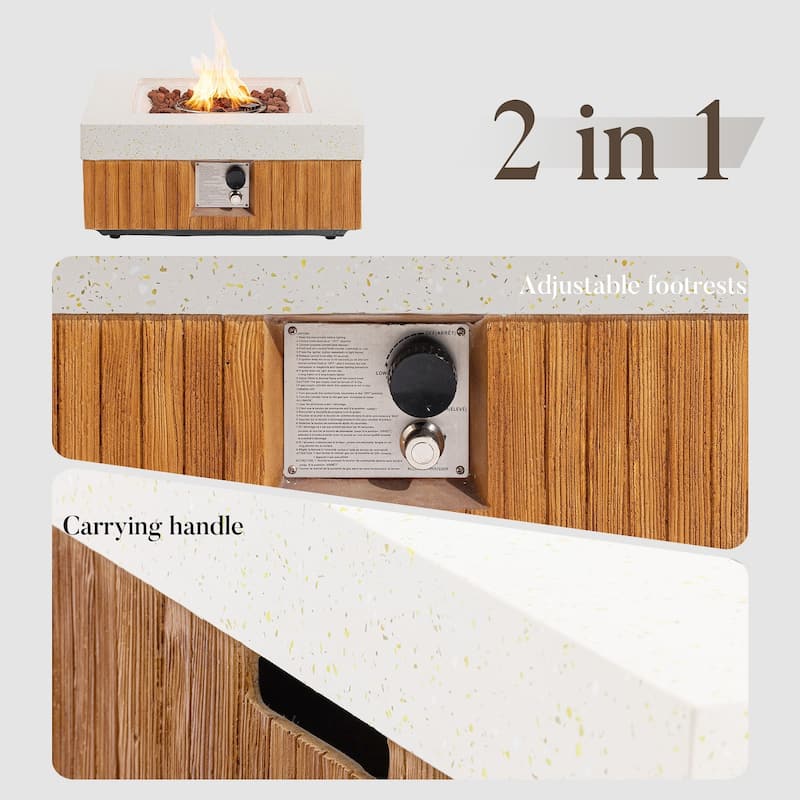 Sunbury Modern 28''Concrete Propane Fire Pit Table with Marble and Wood-Style Finish