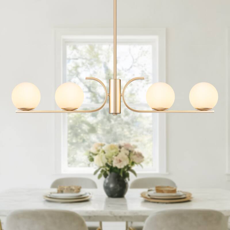 Starsky 4-Light Modern Linear Chandelier with Globe Glass for Kitchen Island