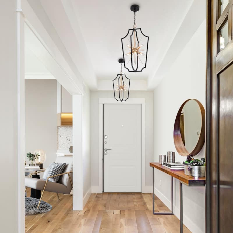 Modern Glam 6-Light Black Gold Sputnik Chandelier Cage Pendant Light for Dining Room - 14.5'' D x 26.5'' H