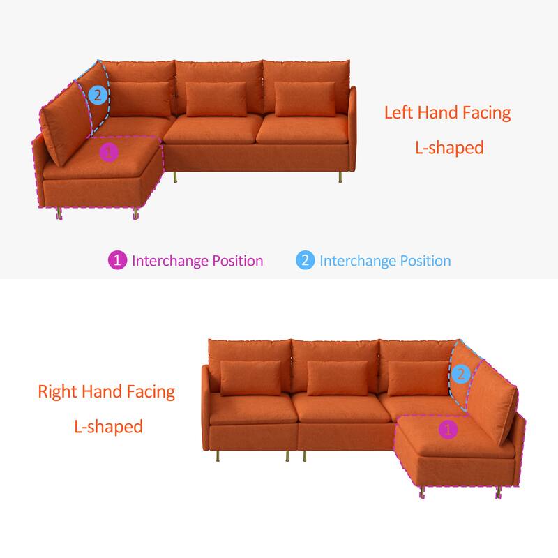 Modular Lshaped corner sofa, movable chaise facing left/right,cotton