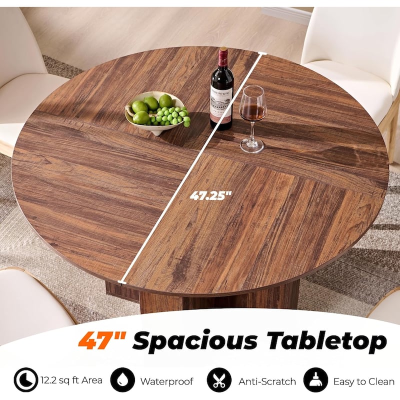 47" Modern Round Dining Table, Thickened Kitchen Table for Dining Room