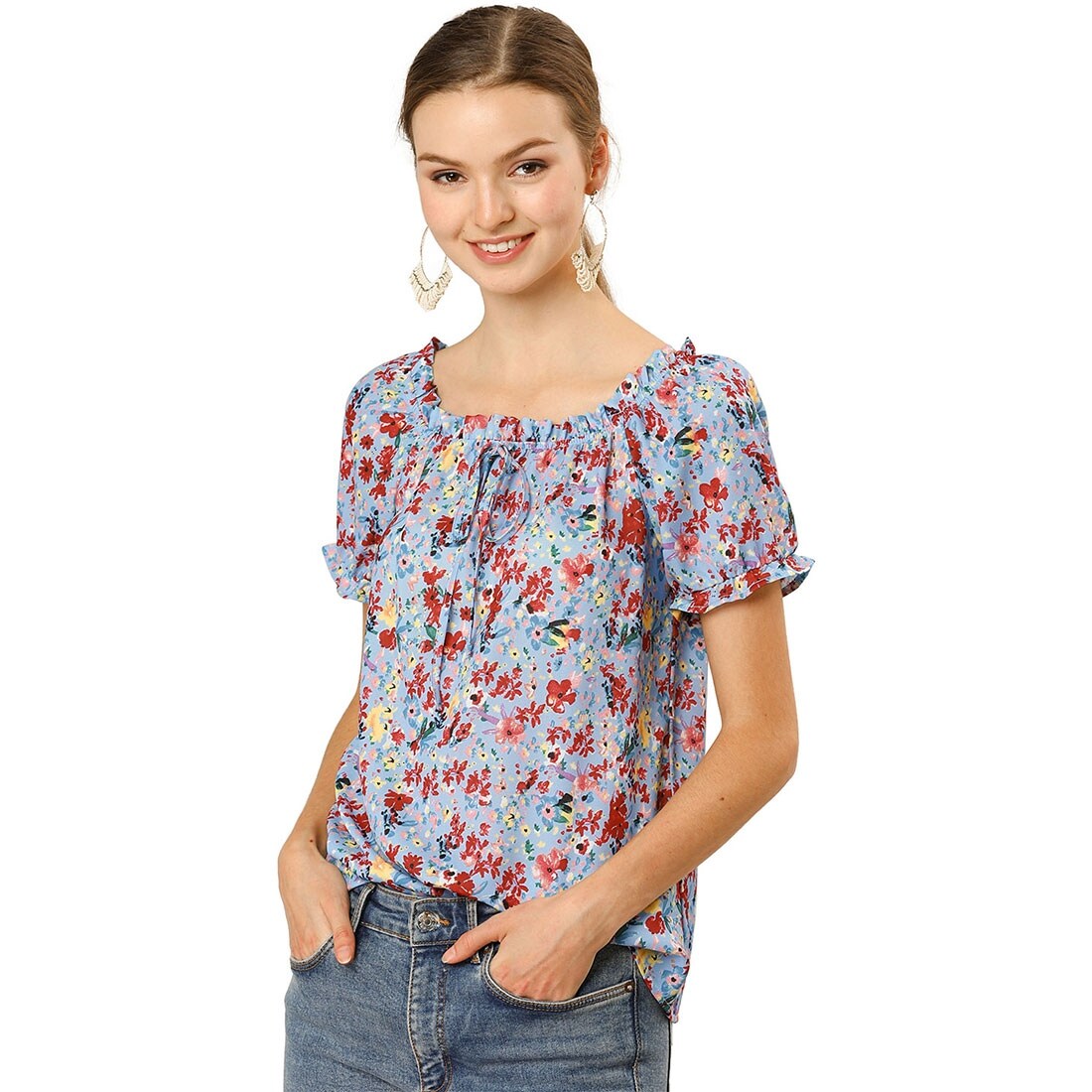 Short sleeve floral blouse clearance