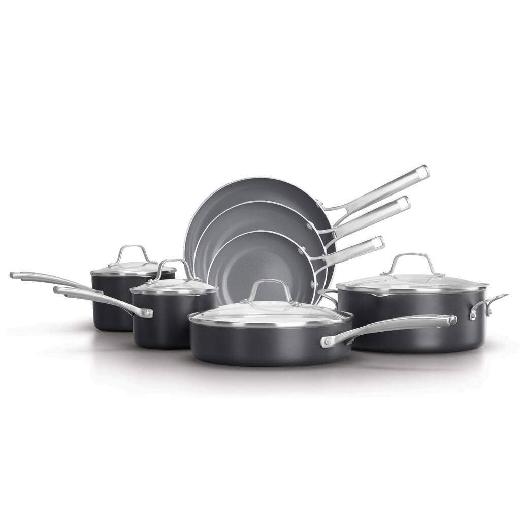 11-Piece Pots and Pans Set, Oil-Infused Ceramic Cookware with Stay-Cool Handles, PTFE- and PFOA-Free, Dark Grey