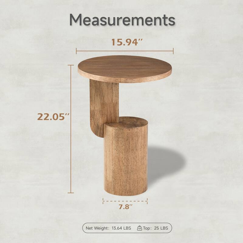 COZAYH Modern Small Drink Table with Geometric Base, Minimalist Tall End Table for Small Space, Natural
