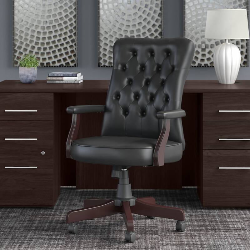 Salinas High Back Tufted Office Chair with Arms by Bush Furniture - Black Leather