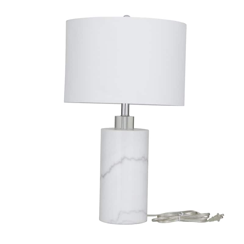 Marble Thick Stand Room Table Lamp with Drum Shade - White - Roche River Decor