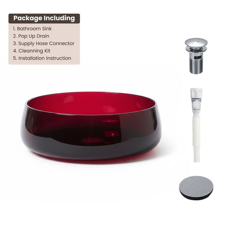 Transparent Resin Vessel Bathroom Sink Included Pop-up Drain and Drain Hose, Modern Above Counter Wash Basin with Center Drain