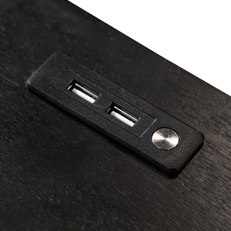 Furniture of America Forma Mid-Century Modern Balck Solid Wood Nightstand With LED Light and USB Ports (Set of 2)