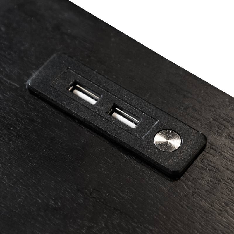 Furniture of America Forma Mid-Century Modern Balck Solid Wood Nightstand With LED Light and USB Ports