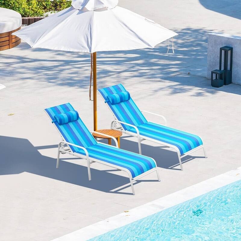 EROMMY 2-Pcs Outdoor Patio Recliner Chair Set, Featuring two Recliners, Blue