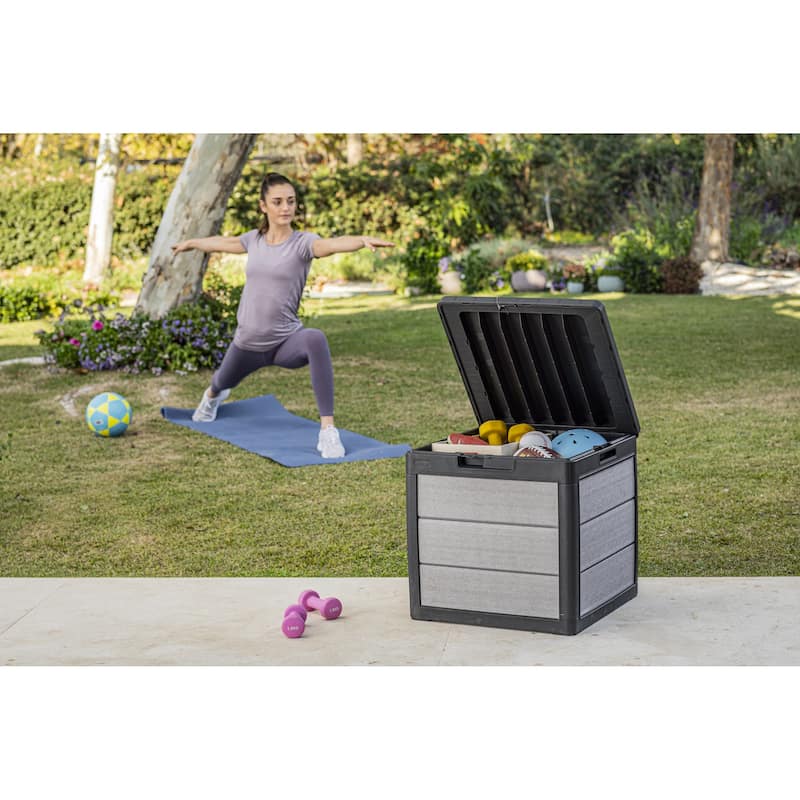Keter Denali 30 Gallon Compact Durable Resin Outdoor Storage Deck Box For Furniture and Supplies, Grey