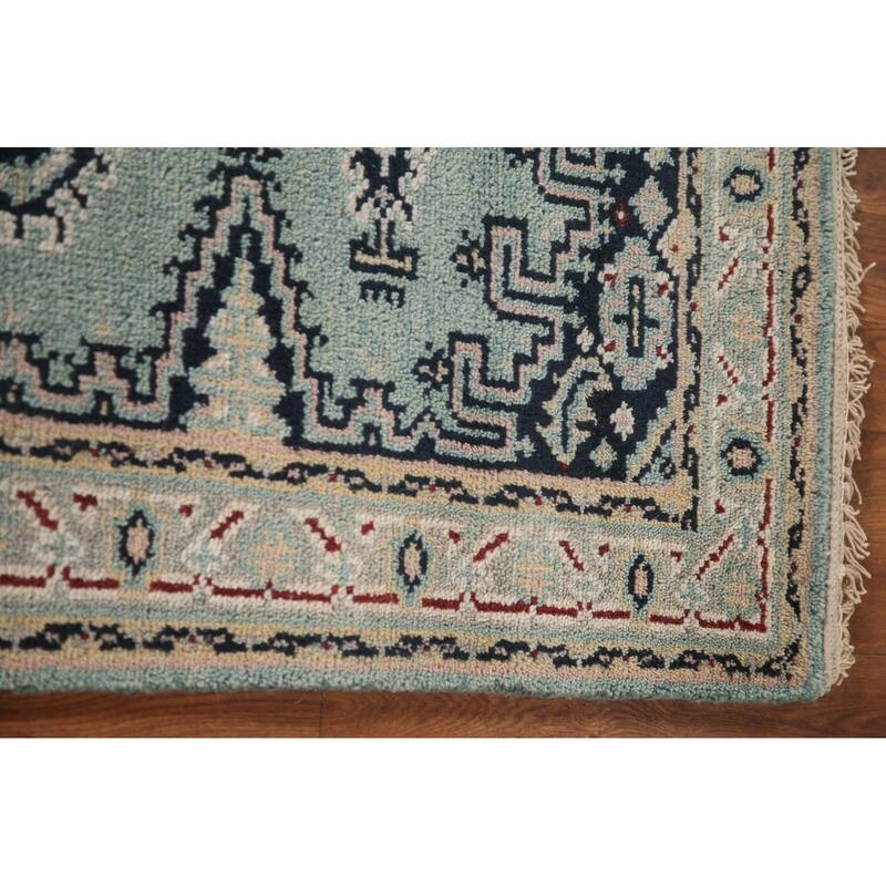 Geometric Heriz-Serapi Accent Rug Hand-Knotted Green Wool Carpet - 3'0"x 4'11"