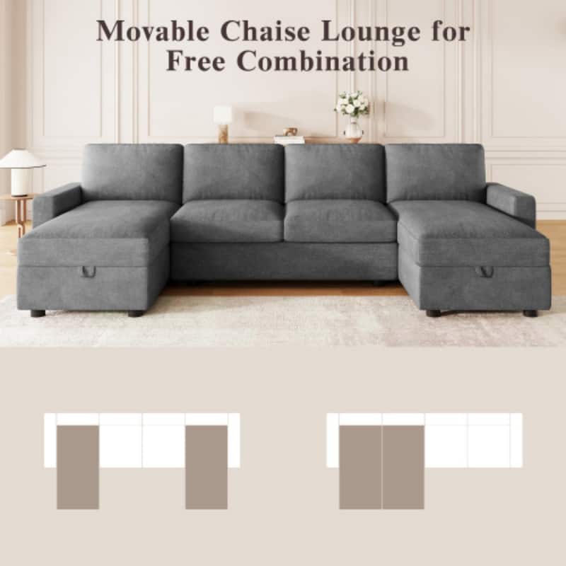 Convertible Sectional Sofa with Two Storage Chaise Lounges & USB Ports by Harper&Bright Designs