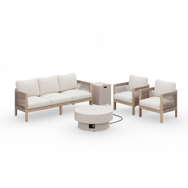 Outdoor 5-Piece Conversation Set with Fire Pit 3-Seater Sofa and Arm Chair