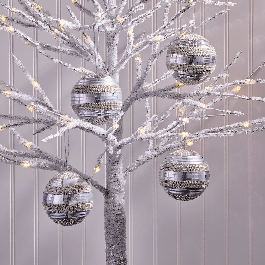 4" Mosiac With Jeweled Ball Ornament Set of 4