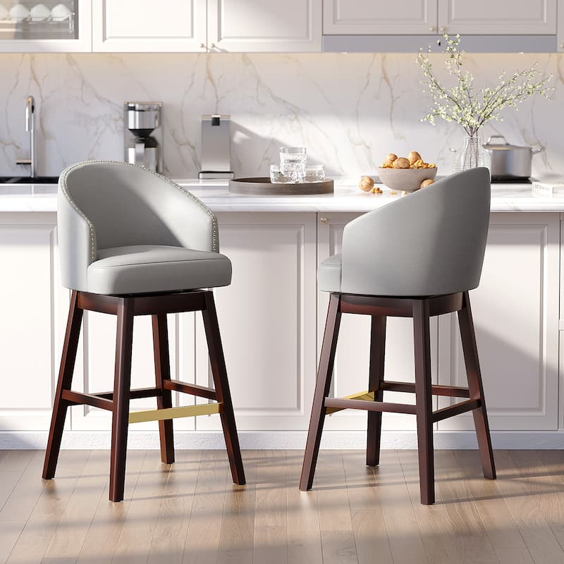 26.4"/31.9"H Height Upholstered Solid Wood Swivel Bar Stools