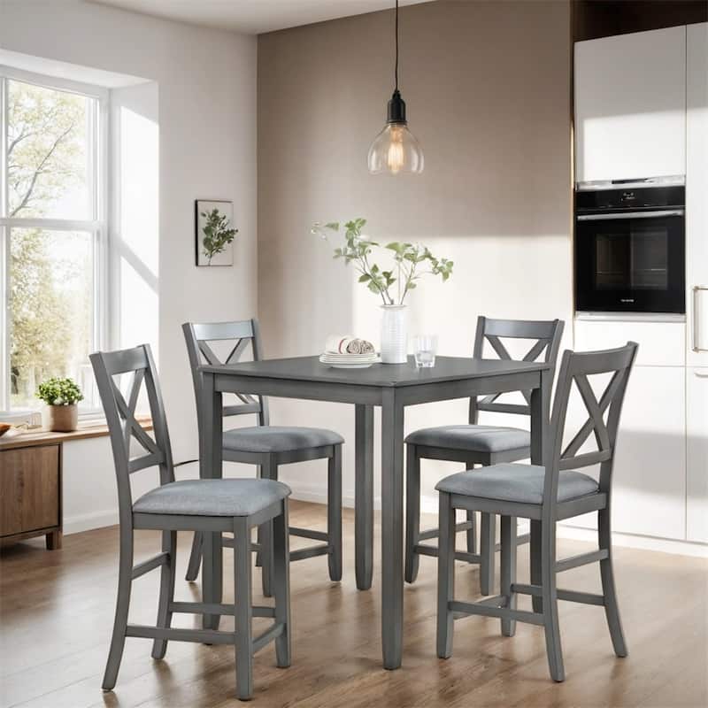 5-piece Wood Dining Counter Height Table and Chair Set - Gray