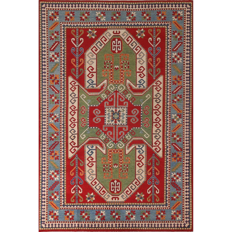 Red Kazak Oriental Area Rug Hand-Knotted Wool Carpet - 6'8" x 9'11"
