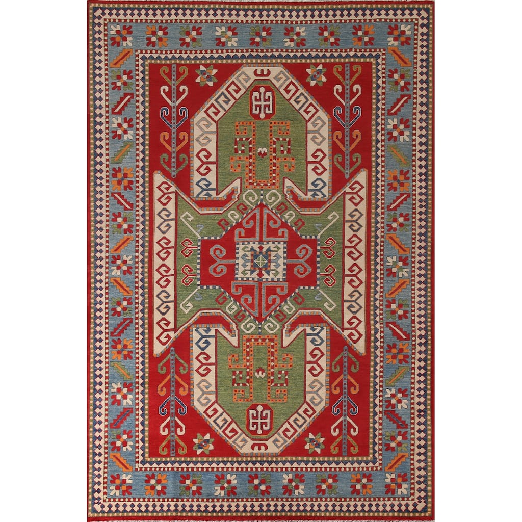 Red Kazak Oriental Area Rug Hand-Knotted Wool Carpet - 6'8" x 9'11"