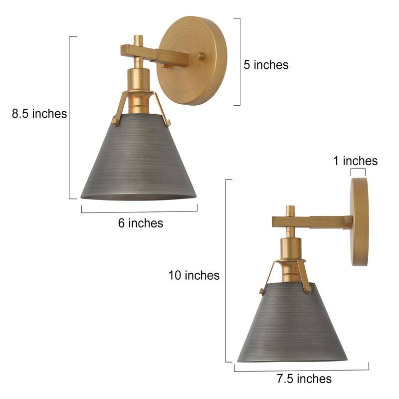 Coney Modern 2-Pack Gold Bathroom Vanity Light Transitional Brushed Metal Wall Sconces - 6.1'' L x 7.5'' W x 10.2'' H