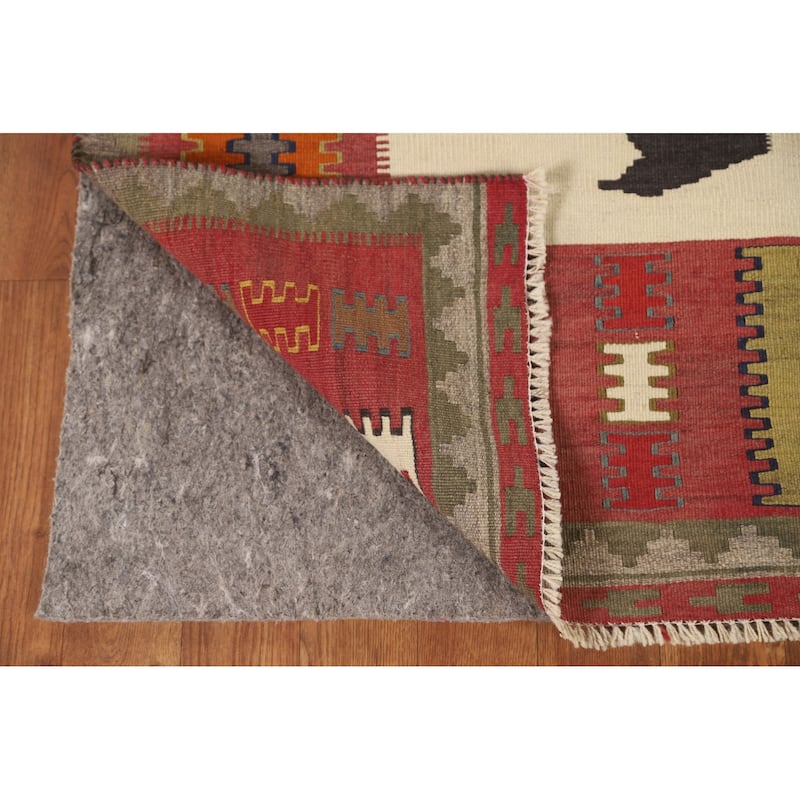 Ivory / Beige Kilim Qashqai Persian Vintage Rug Flatweave Wool Carpet - 3'7" x 6'6"