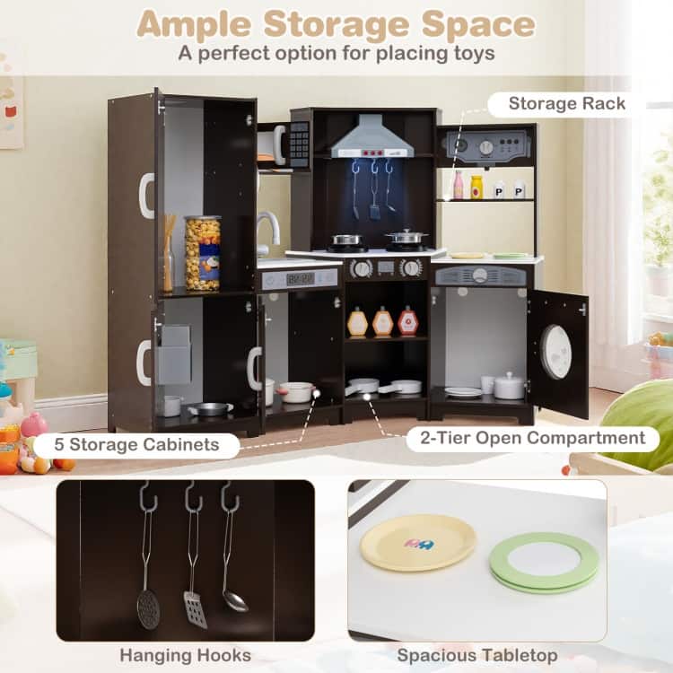 MDF Kids Corner Play Kitchen with Lights, Sounds and Ice Maker - 52" × 18.5" × 36"