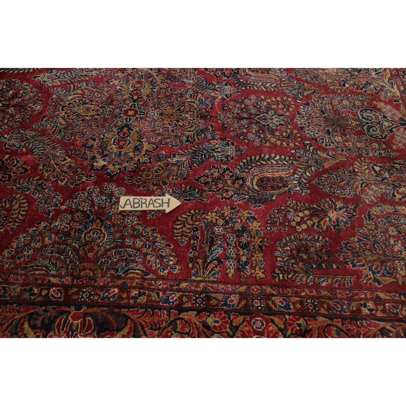 Hand Knotted Oriental 100% Wool Carpet Traditional Floral Red Sarouk Area Rug - 11' 9'' X 9' 1''