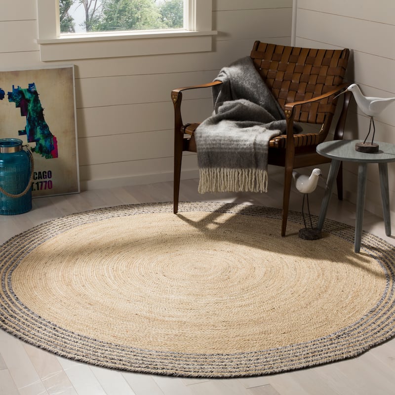 SAFAVIEH Handmade Cape Cod Modena Coastal Jute Rug - 4' Round - Ivory/Steel Grey