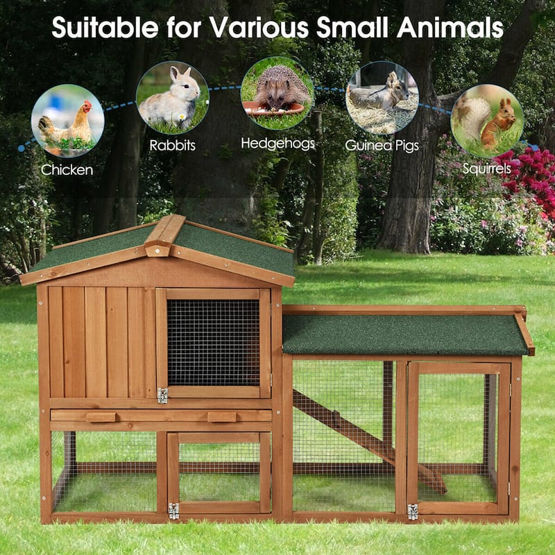 58" Wooden Rabbit Hutch Large Chicken Coop Weatherproof
