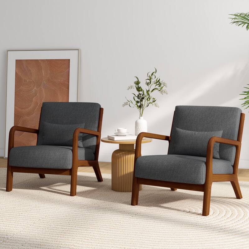 2 Set Mid Century ModernUpholstered Accent Chairs Armchair with Pillow