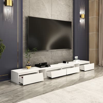 Extendable Entertainment Center Spacious Storage TV Stand Black/White