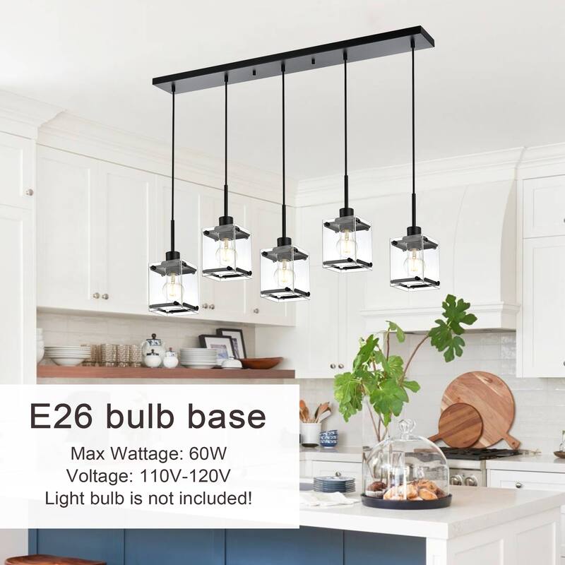 Modern Metal Chandeliers with Clear Square Glass - Black