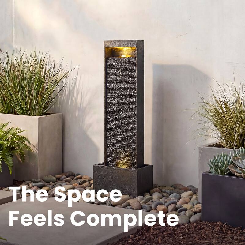 Vbal Modern Minimalist Water Curtain Outdoor Fountain with Base and LED Lights