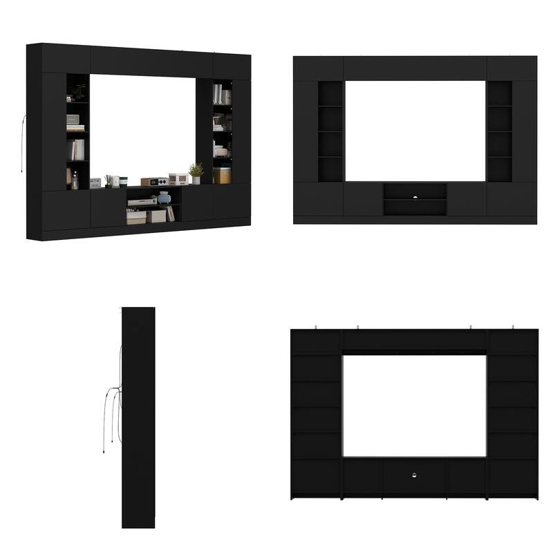 Bookshelf Entertainment Center Storage & Ambient Lighting White/Black