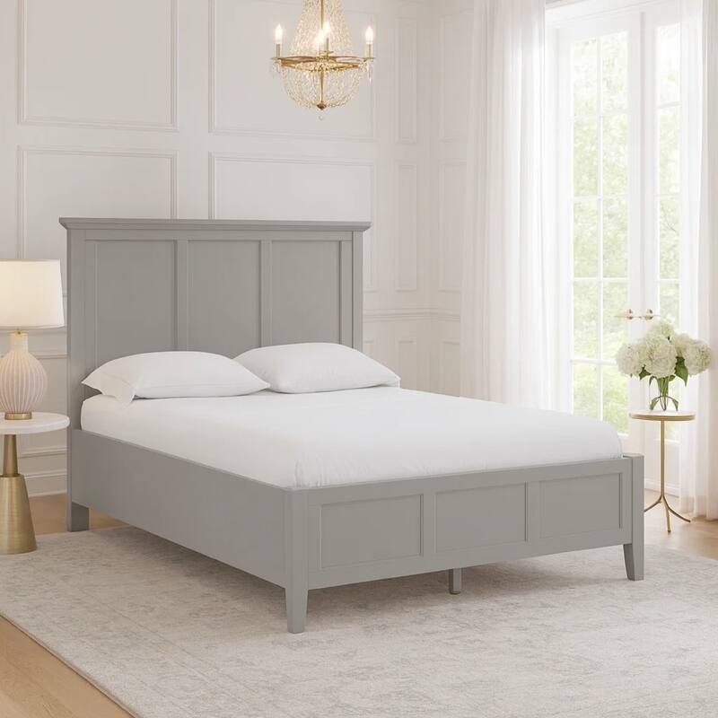 Fritz California King Bed, Three Panel Design, Beveled Top, Gray Solid Wood