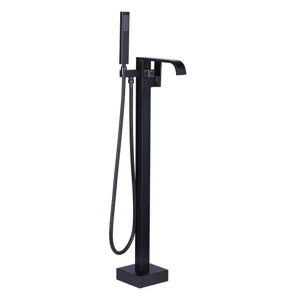 slide 2 of 7, WOWOW Waterfall Single-Handle Freestanding Tub Faucet with Handshower Oil Rubbed Bronze