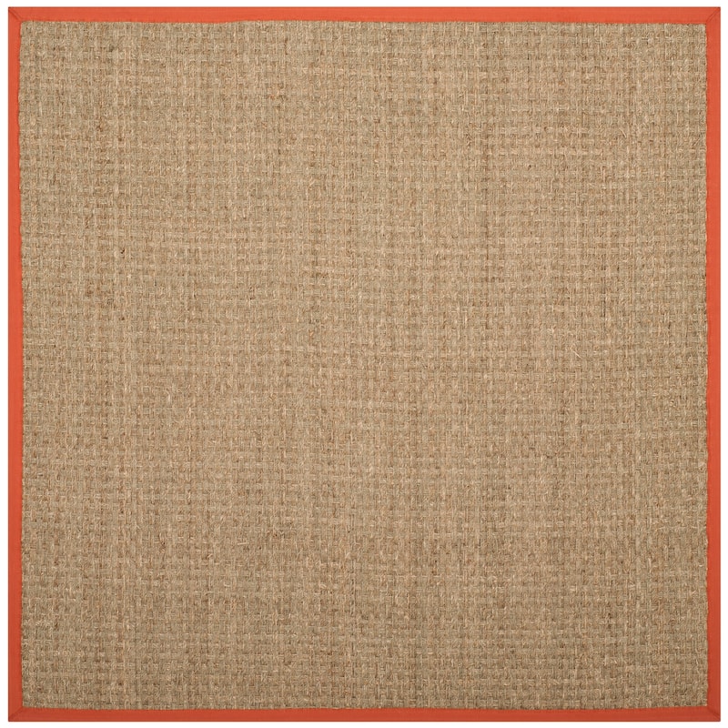 SAFAVIEH Natural Fiber Marina Basketweave Seagrass Rug - 6' x 6' Square - Natural/Rust