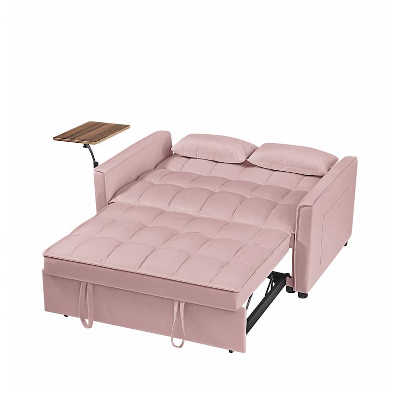 Velvet Loveseat Convertible Pull-out Sleeper Sofa Bed, Futon Sofa with 2 Pillows & phone Holder Pocket Recliner Sofa