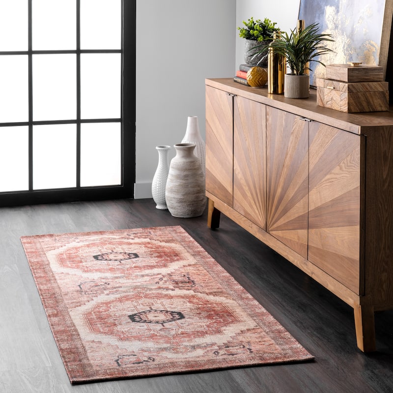 Nuloom Minna SpinClean Vintage Area Rug - 2'6" x 6' Runner - Blush